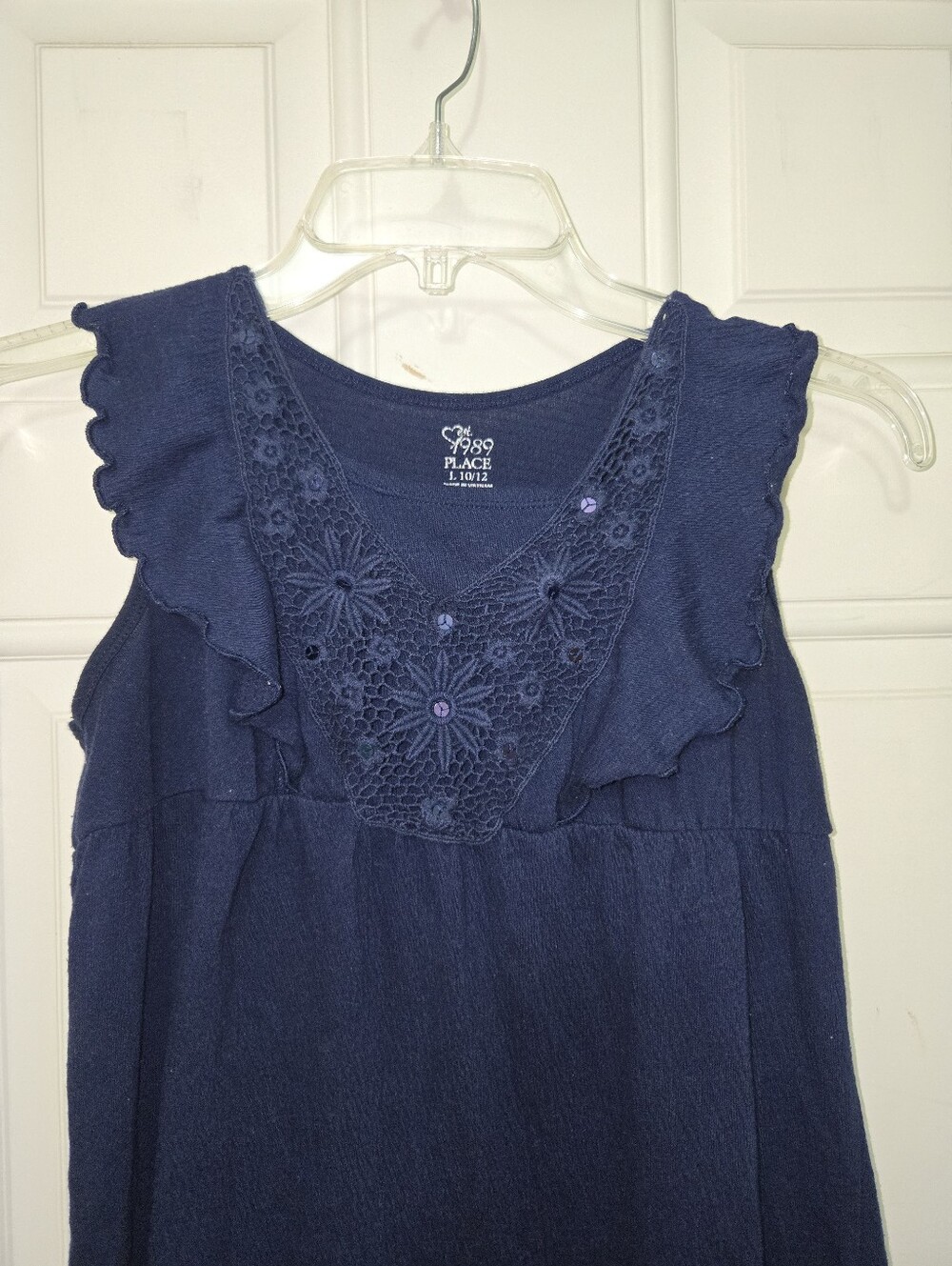 The Children's Place Navy Crochet Yoke Ruffle Tank Top